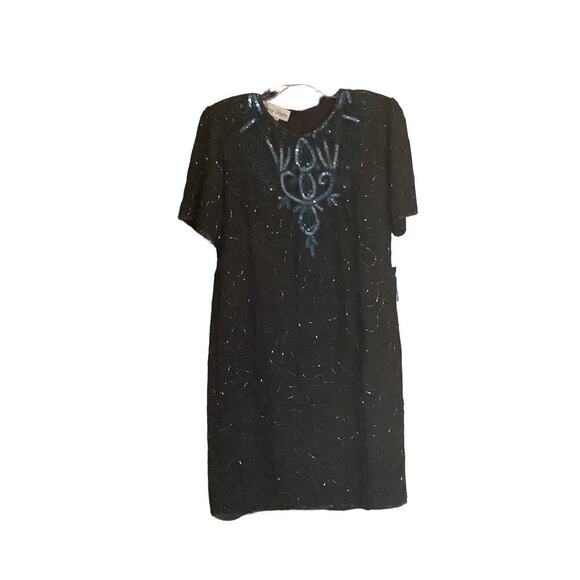 Jessica Taylor SILK Dress Womens Sz 2X Black Embellished Beads & Sequins - Picture 1 of 4